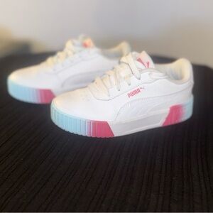 Puma Kids White Sneakers with Pink and Blue Accents
